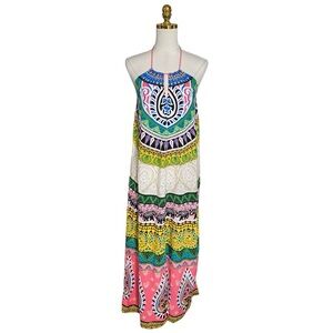 Flying Tomato Women’s Small Halter Neck Multicolor Bohemian Summer Maxi Dress